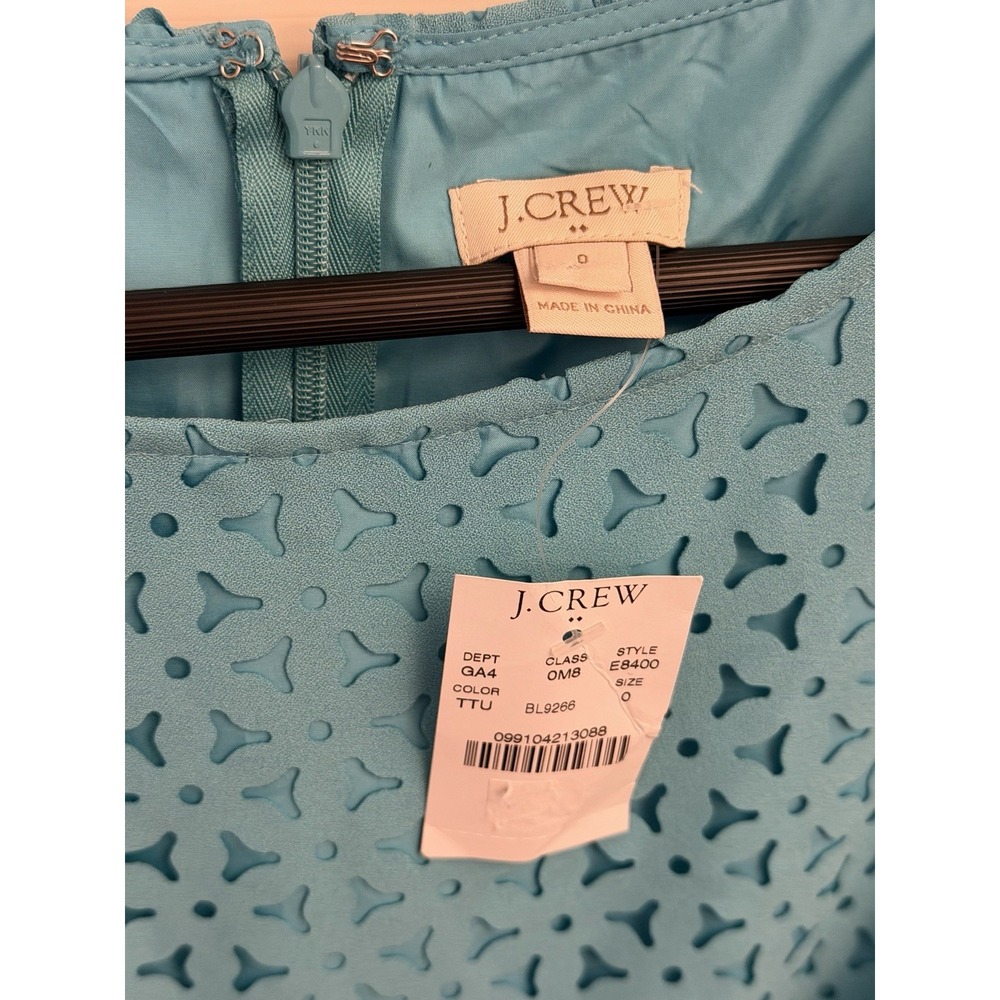 J. Crew Women's Blue Laser Cut A Line Dress Cap Sleeve Career Cocktail 0 XS New - Picture 3 of 5